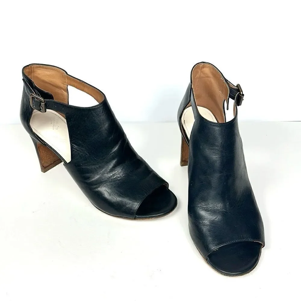 Maison Martin Margiela Black Leather Ombre Heels Open Toe Side Buckle Italy 39